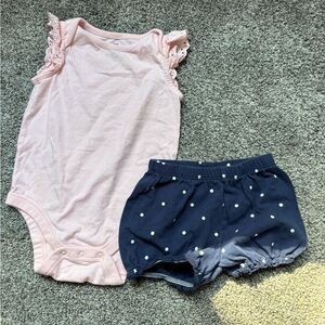 3/$15 6-12m GAP pink bodysuit and shorts